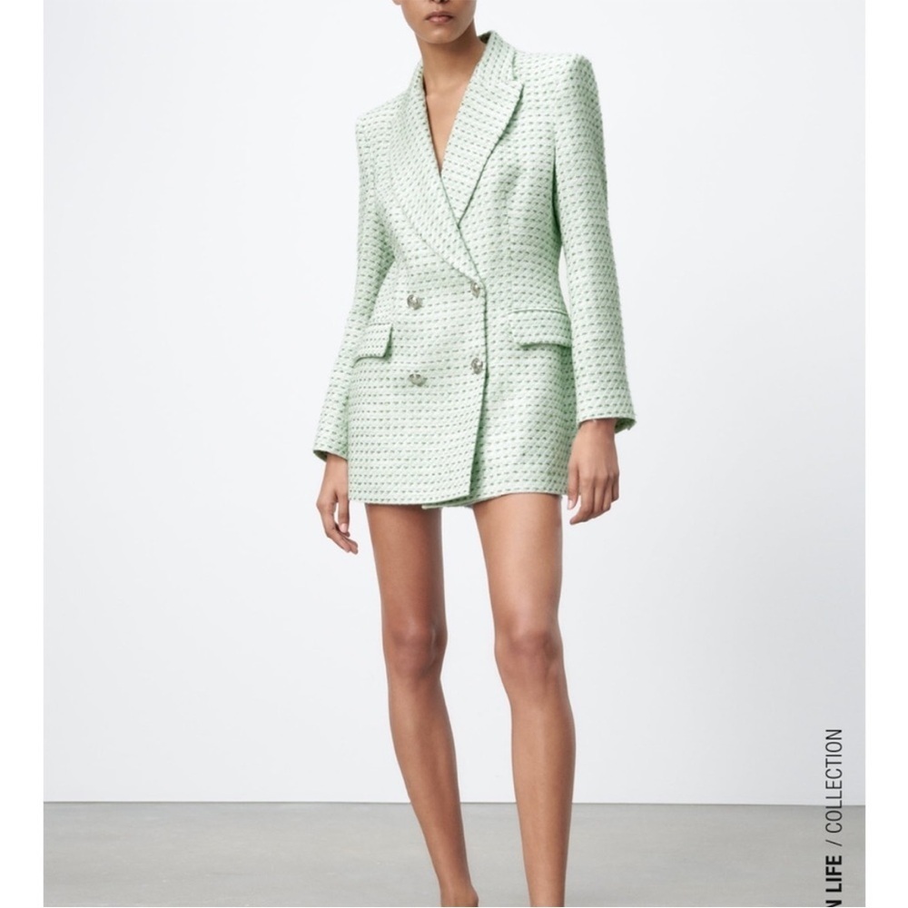 Zara Tweed Green Blazer